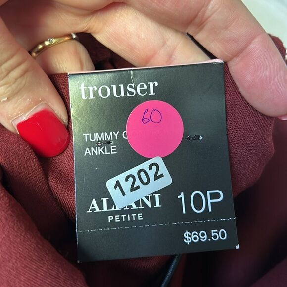 Alfani Womens Faux Leather Trim Casual Trouser Pants, Red, 10 P size NWT - Picture 6 of 8